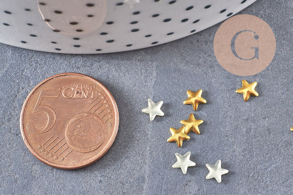 Etoile à coller zamac doré,fournitures à coller pour décorer pierres et bijoux,4mm, x10 G5324