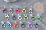 Lot de 17 fermoirs perroquet XXL 35mm en zamac coloré mat, assortiment de couleurs vives et neutres.