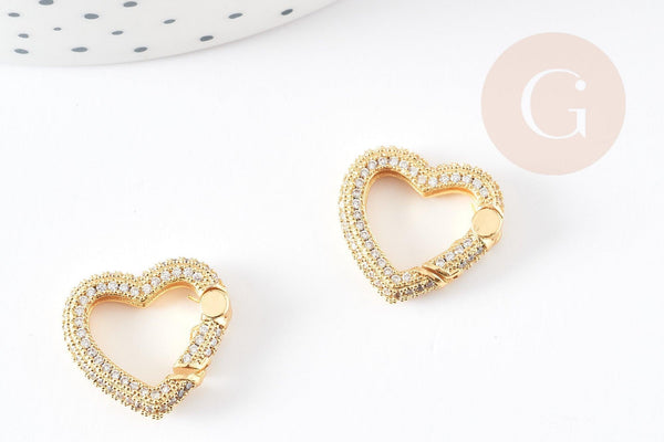 Fermoir à clapet coeur laiton doré et strass 18mm, x1 (G5243)