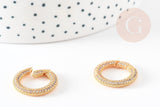 Fermoir à clapet rond laiton doré 16k zircon blanc 21mm, x1 (G6670)