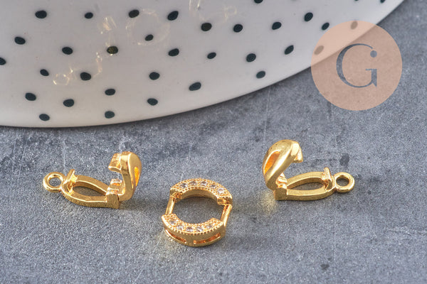 Fermoir à clipser anneaux laiton doré 18k strass 25.5mm, x1 (G2996)