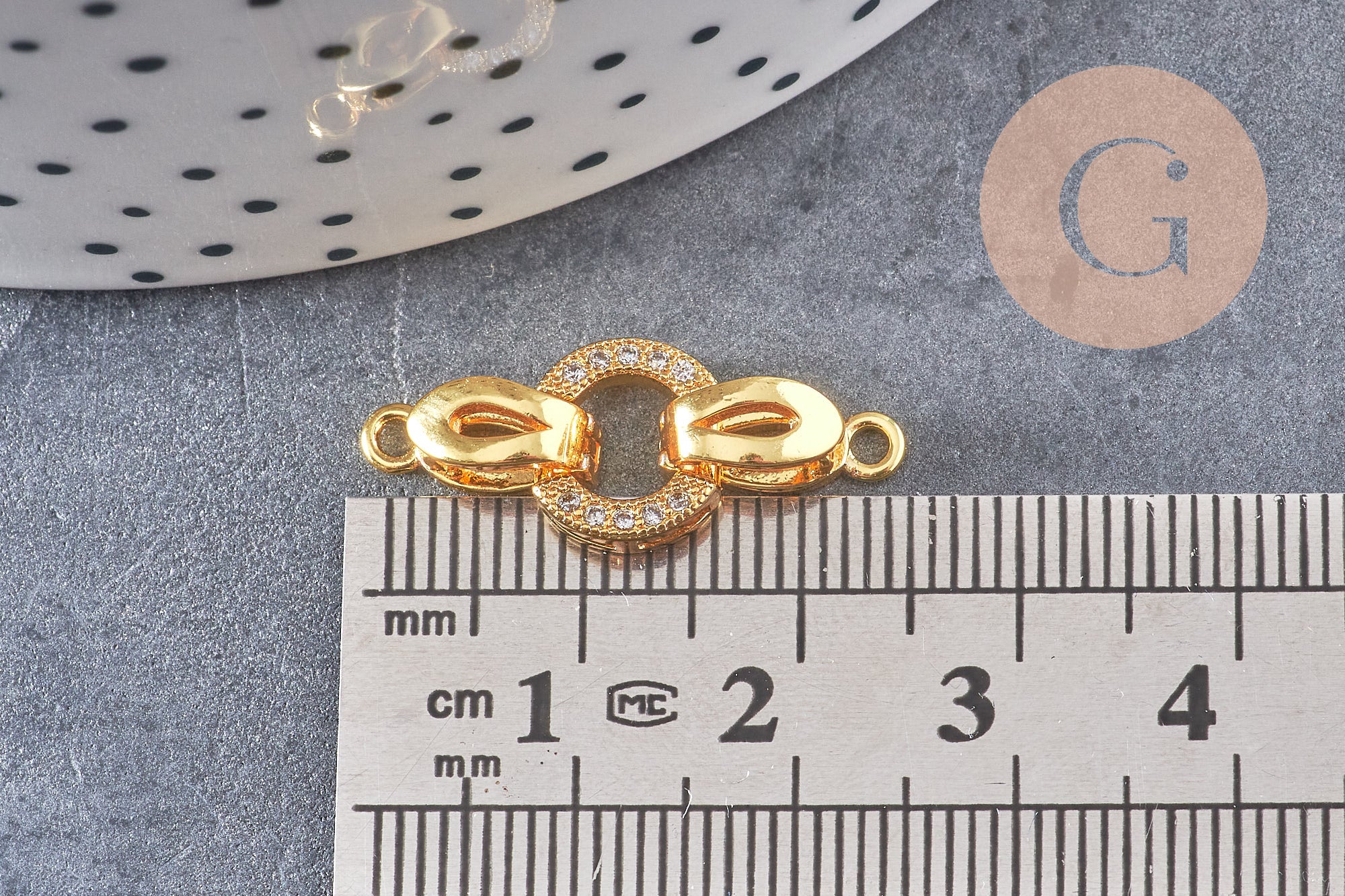 Fermoir à clipser anneaux laiton doré 18k strass 25.5mm, x1 (G2996)