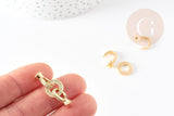 Fermoir à clipser anneaux laiton doré et strass 27mm, x1 (G2943)