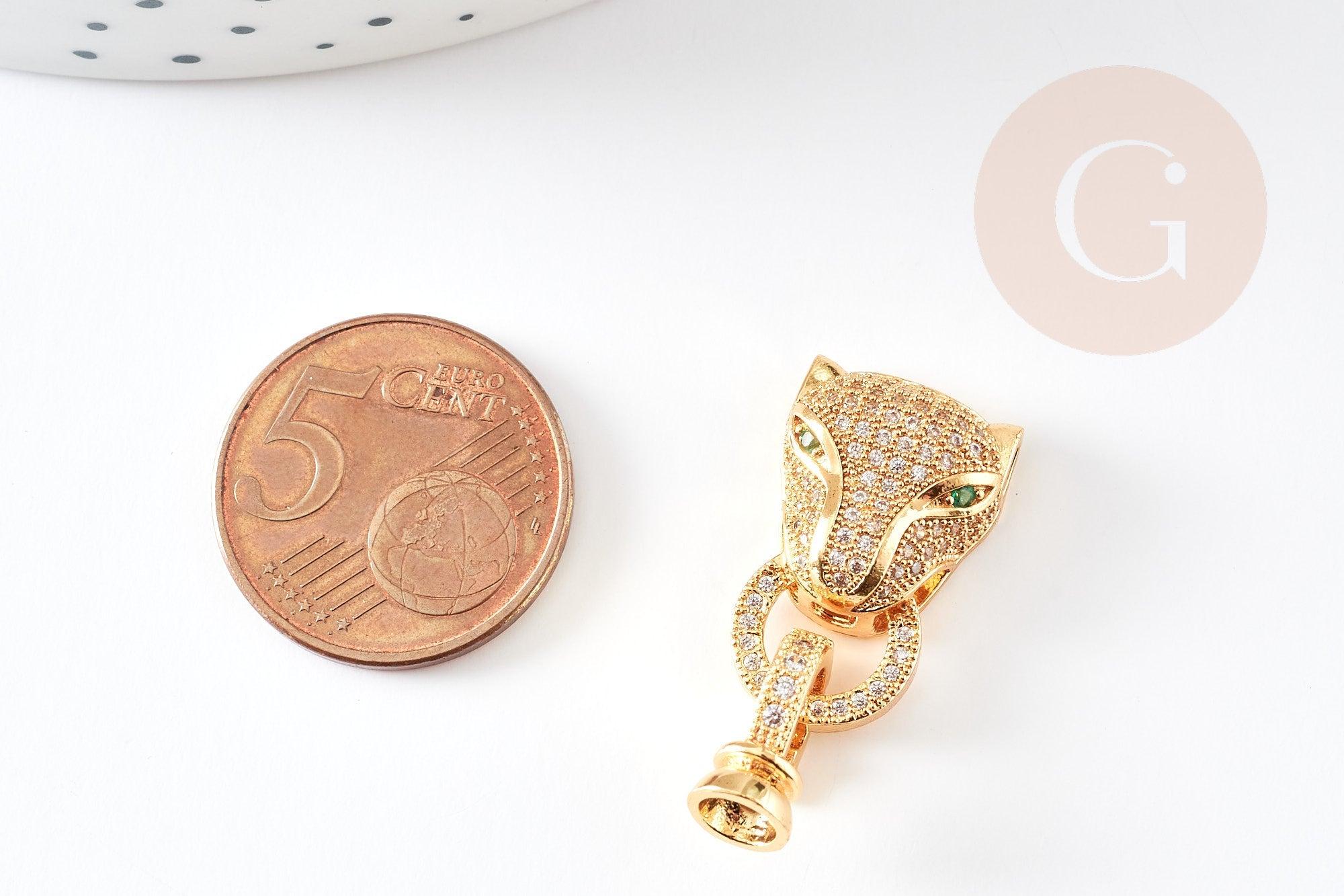Fermoir à clipser léopard laiton doré et strass 31mm, x1 (G4066)