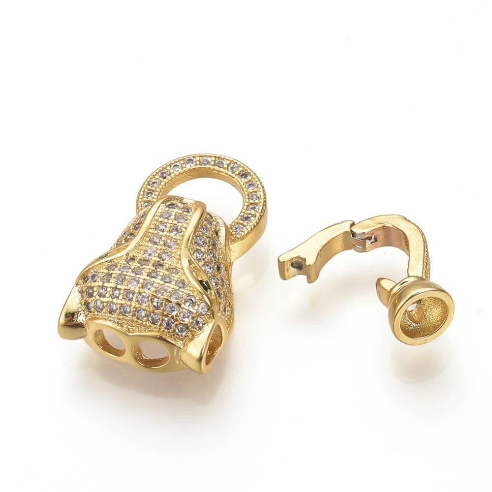 Fermoir à clipser léopard laiton doré et strass 31mm, x1 (G4066)