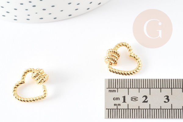 Fermoir à vis coeur laiton doré torsadé 17mm, x1 (G2918)