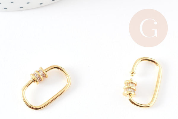 Fermoir à vis laiton doré et strass 26mm, x1 (G2078)