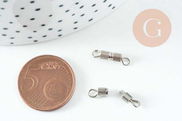 Fermoir à visser laiton platine 14mm, x10 (G10729)