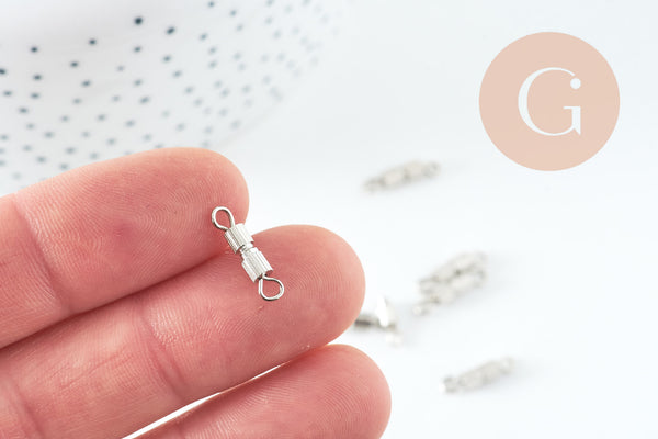 Fermoir à visser laiton platine 14mm, x10 (G10729)