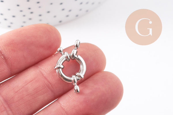 Fermoir bouée marin laiton platine 17mm, x1 (G10242)