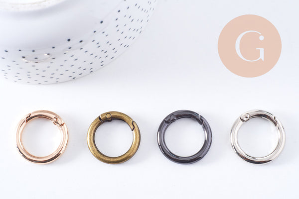 Fermoir mousqueton clapet XXL rond zamac doré, platine, métalgun ou or rose 27.5mm, x1 (G10700)