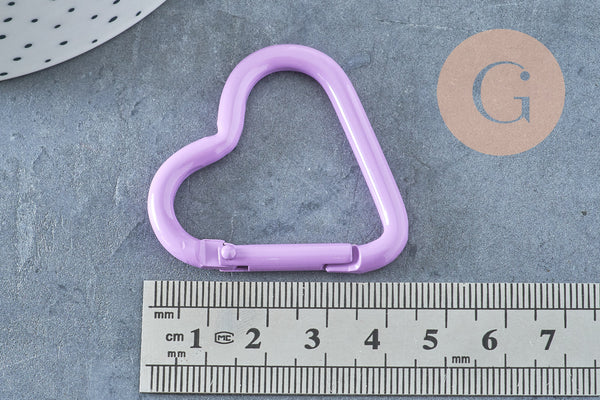 Fermoir mousqueton coeur en aluminium coloré 43mm, x1 (G8144)