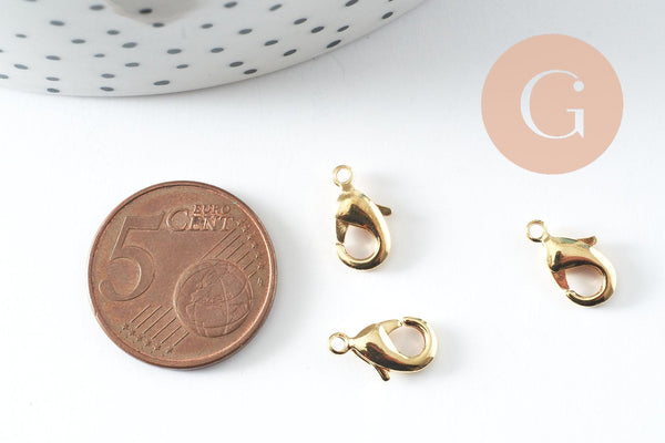 Fermoir mousqueton laiton doré 12mm, x10 (G10116)