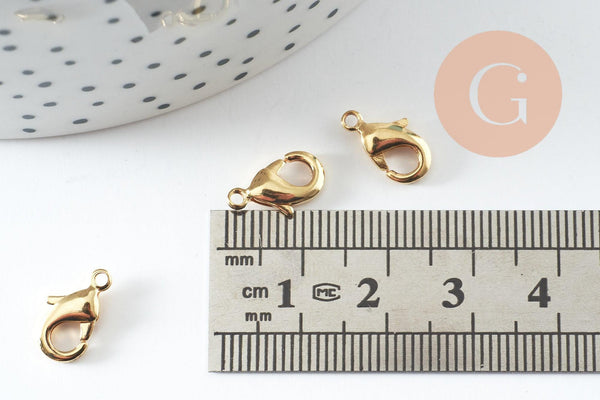 Fermoir mousqueton laiton doré 12mm, x10 (G10116)