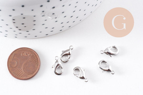 Fermoir mousqueton laiton platine 12mm, x10 (G10235)