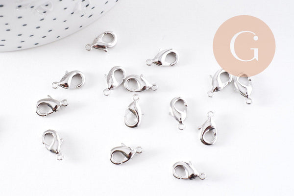 Fermoir mousqueton laiton platine 12mm, x10 (G10235)