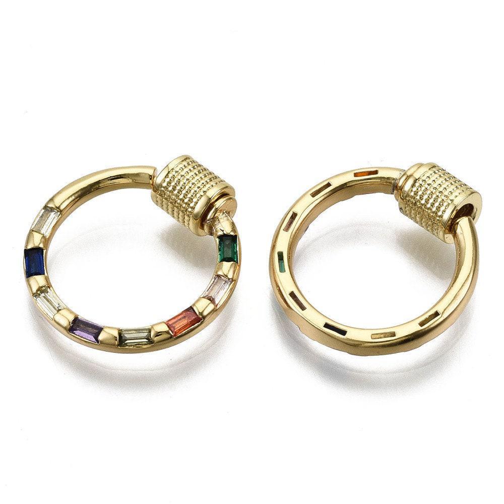 Fermoir rond à vis laiton doré 18k strass coloré 18mm, x1 (G5853)