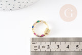 Fermoir rond à vis laiton doré 18k strass coloré 18mm, x1 (G5853)