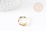 Fermoir rond à vis laiton doré 18k strass coloré 18mm, x1 (G5853)