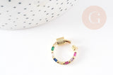 Fermoir rond à vis laiton doré 18k strass coloré 18mm, x1 (G5853)