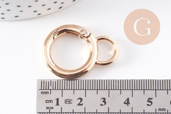 Fermoir rond mousqueton clapet XXL rond zamac doré 33mm, x2 (G10216)