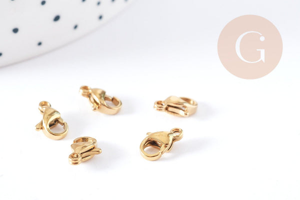 Fermoirs mousquetons acier 304 inoxydable doré IP 9mm, x5 (G0107)