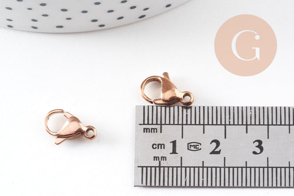 Fermoirs mousquetons acier 304 inoxydable or rose IP 13mm, x5 (G10893)