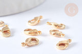 Fermoirs mousquetons laiton doré 18k 9mm pince homard, x10 (G1318)