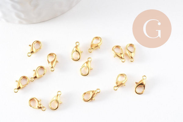 Fermoirs mousquetons zamac doré 10mm, x50 (G4961)