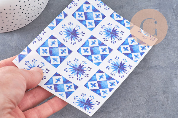 Feuille de transfert polymère – Carreaux (Tiles) bleus 14x10 cm, x1 (G10779)