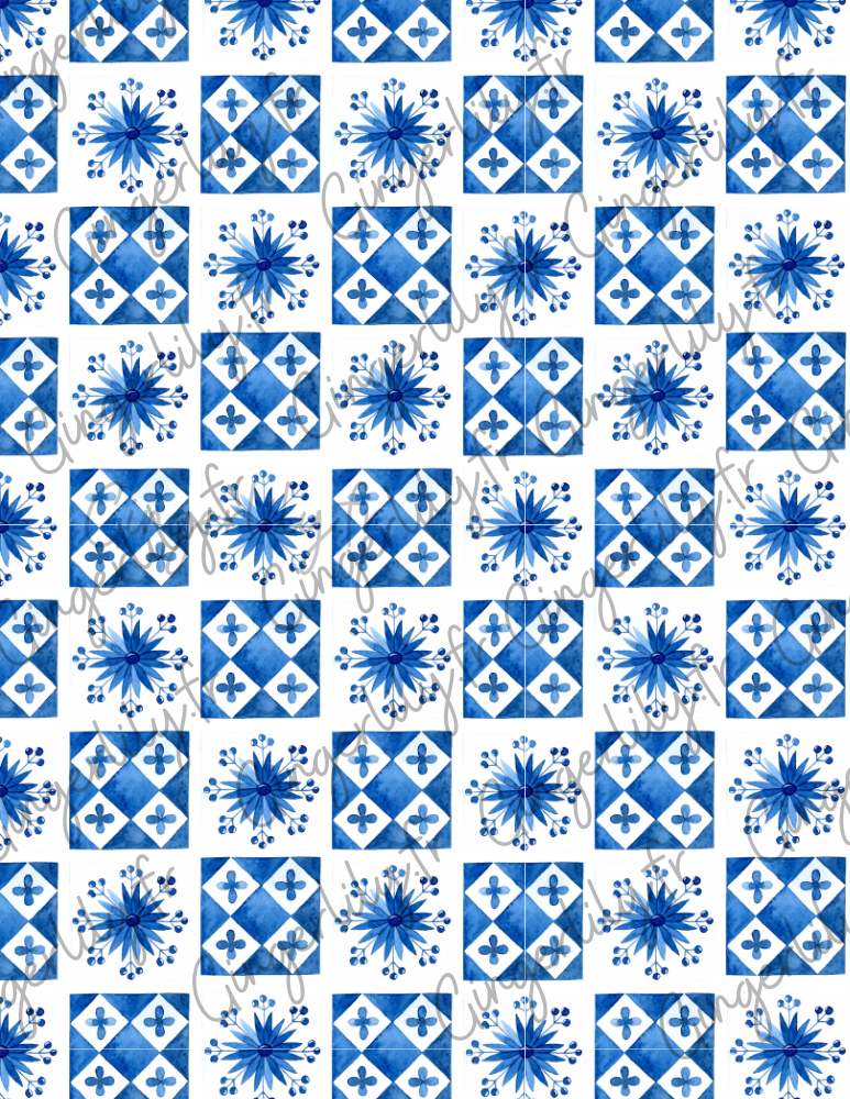 Feuille de transfert polymère – Carreaux (Tiles) bleus 14x10 cm, x1 (G10779)