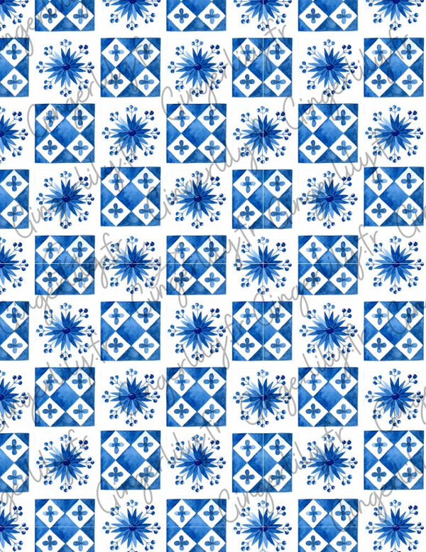 Feuille de transfert polymère – Carreaux (Tiles) bleus 14x10 cm, x1 (G10779)