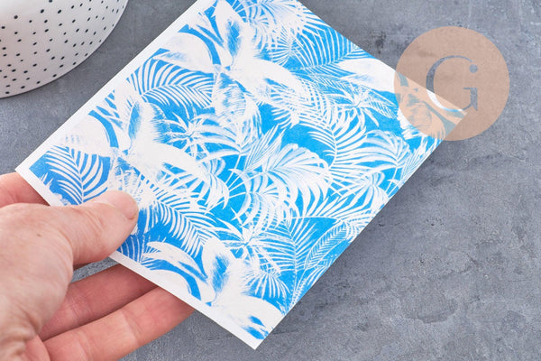Feuille de transfert polymère – Feuilles de palme Bleu 14x10 cm, x1 (G10766)