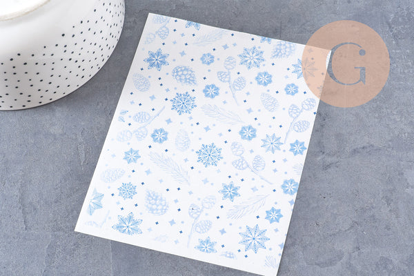 Feuille de transfert polymère – Motif Hiver bleu 14x10 cm, x1 (G10780)