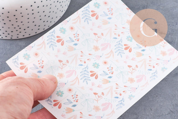 Feuille de transfert polymère – Motif fleuri 14x10 cm, x1 (G10761)