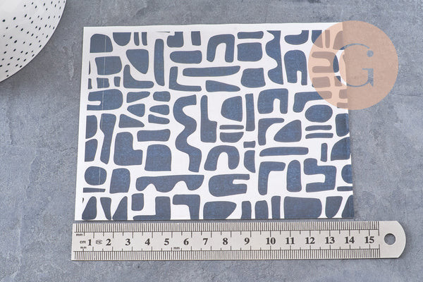 Feuille de transfert polymère – Motifs géométriques Noir & blanc 14x10 cm, x1 (G10784)