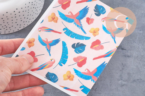 Feuille de transfert polymère – Perroquets multicolores 14x10 cm, x1 (G10771)