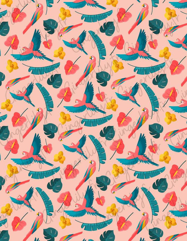 Feuille de transfert polymère – Perroquets multicolores 14x10 cm, x1 (G10771)