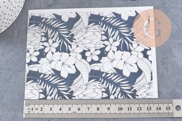 Feuille de transfert polymère – fleurs tropicales fond noir 14x10 cm, x1 (G10785)