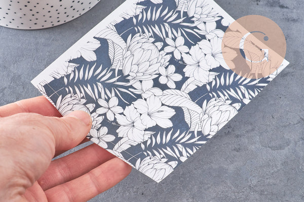 Feuille de transfert polymère – fleurs tropicales fond noir 14x10 cm, x1 (G10785)