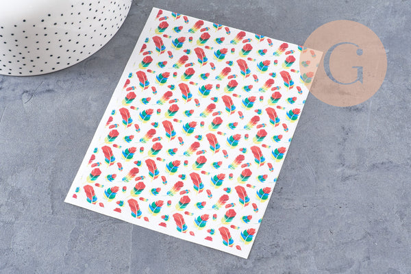 Feuille de transfert polymère – plumes multicolores 14x10 cm, x1 (G10776)