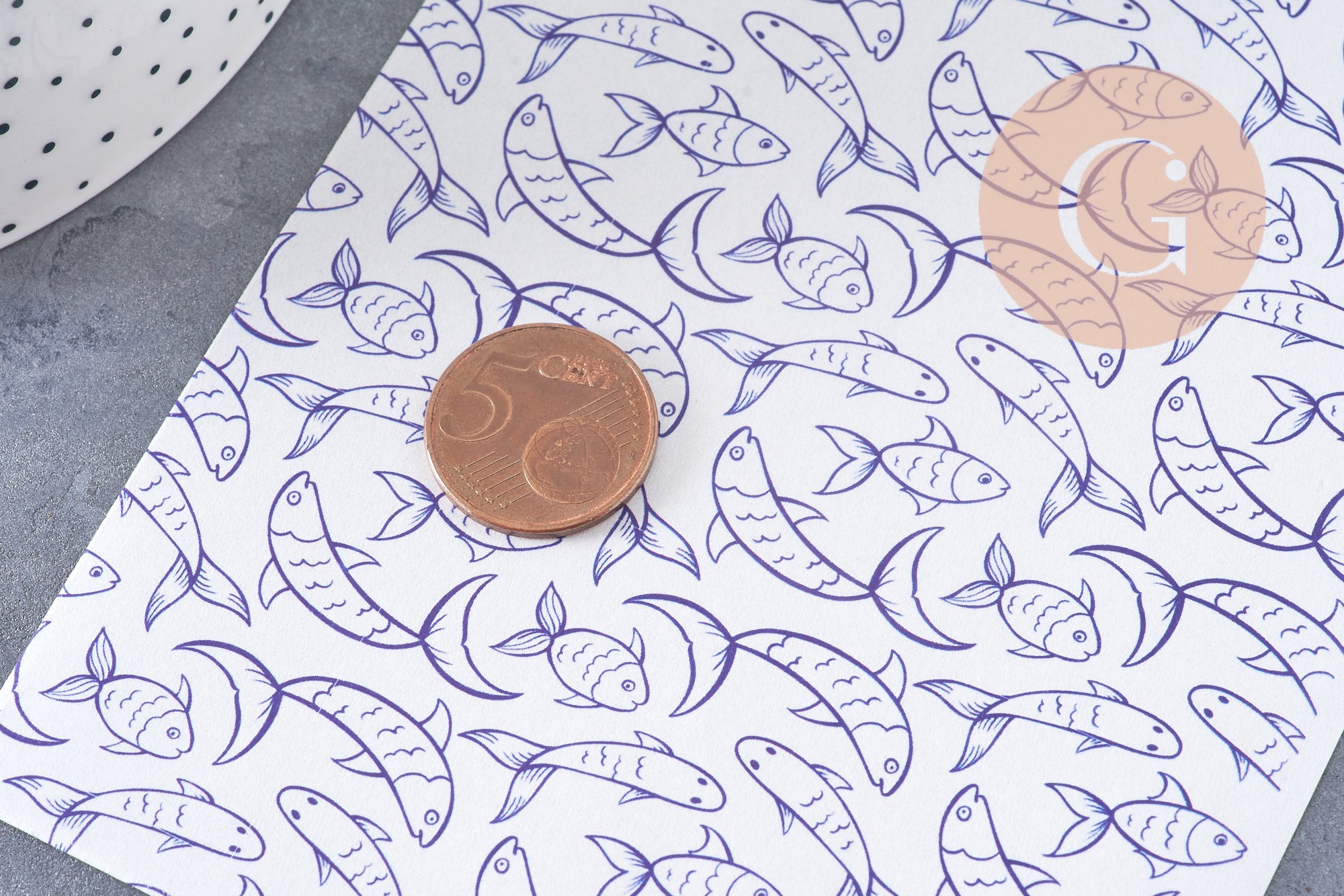 Feuille de transfert polymère – poissons bleu 14x10 cm, x1 (G10772)