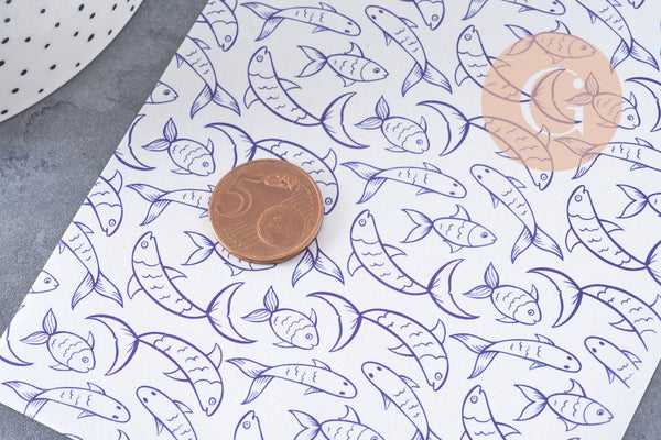 Feuille de transfert polymère – poissons bleu 14x10 cm, x1 (G10772)