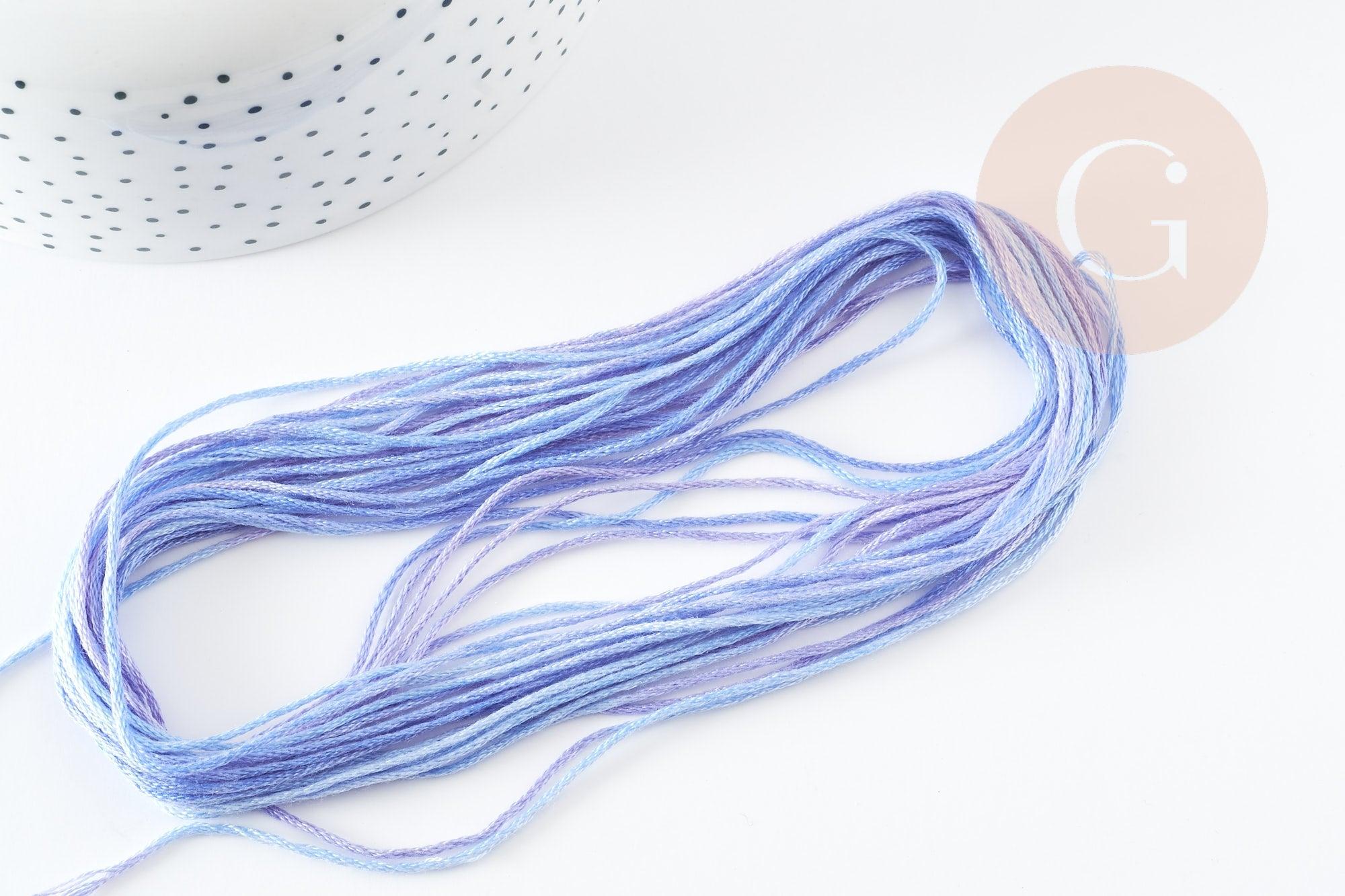 Fil à broder polyester dégradé bleu violet 0.5mm, fil original, pour bracelet brésilien, fil à broder ou scrapbooking, x8 mètres G9354