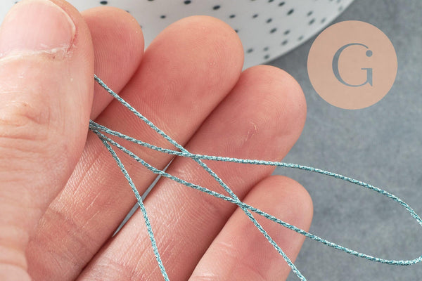 Fil bleu métallisé nylon à broder-couture-bijoux 0.8mm, x5 Mètres (G0505)