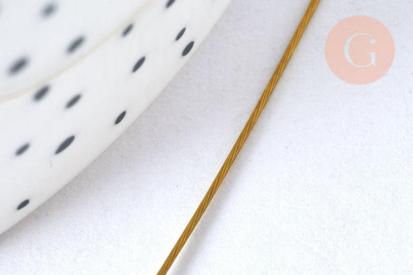 Fil câblé gainé acier inoxydable doré 0.6mm,x1 Bobine de 10 mètres (G6777)