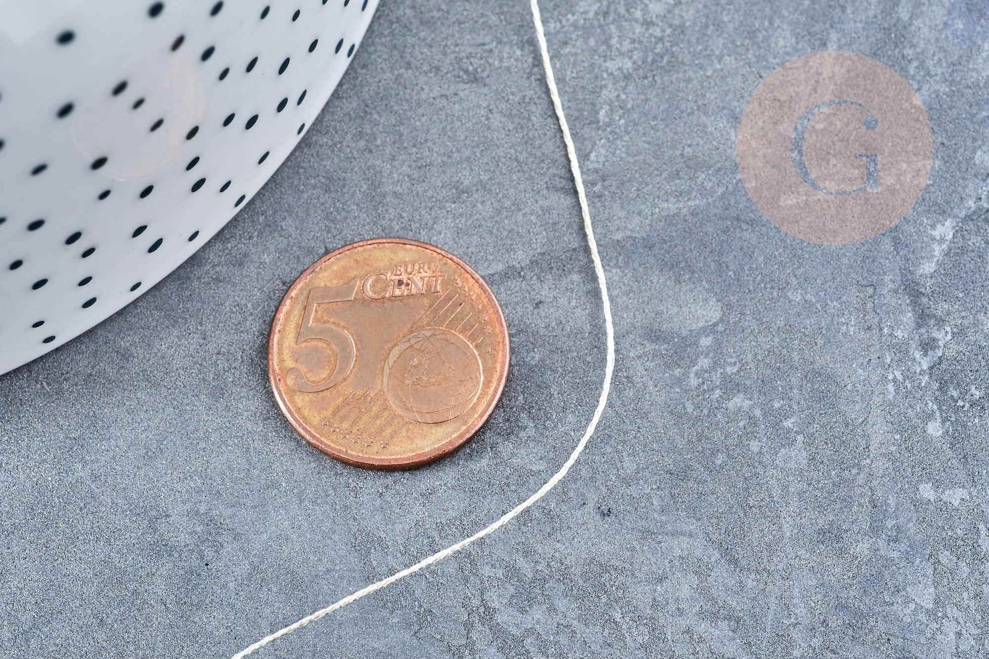 Fil nylon métallisé argent 0.6mm, fabrication bijoux,création broderie, x 5mètres G8490