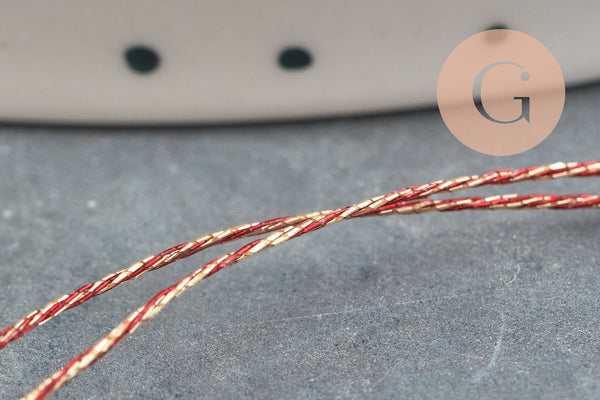 Fil rouge or métallisé en polyester 0.4mm,fil Couture, broderie,fil or,fil métallique, bobine de 50 mètres, x1 G5942