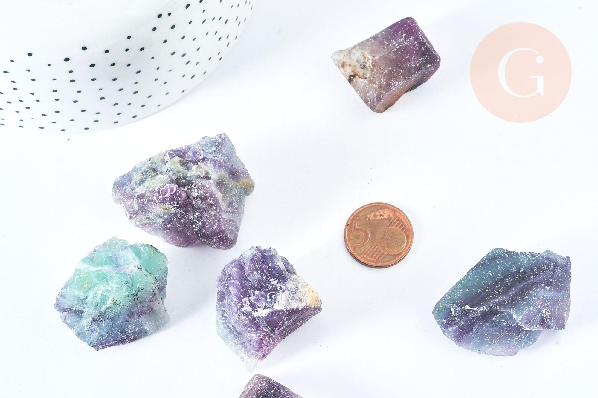 Fluorite naturelle violette verte brute 30-50mm, pierre pour lithothérapie x1 G6847