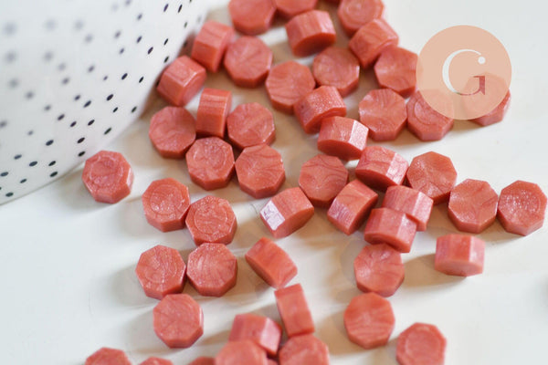 Granulés cire rose corail nacré à cacheter, fourniture création sceaux personnalisés pour sceaux et invitations de mariage, x100 (G6284)